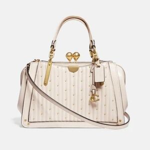 COACH KISSLOCK DREAMER 21 Quilt Rivets Satchel X-body Bag In Chalk Leather, used